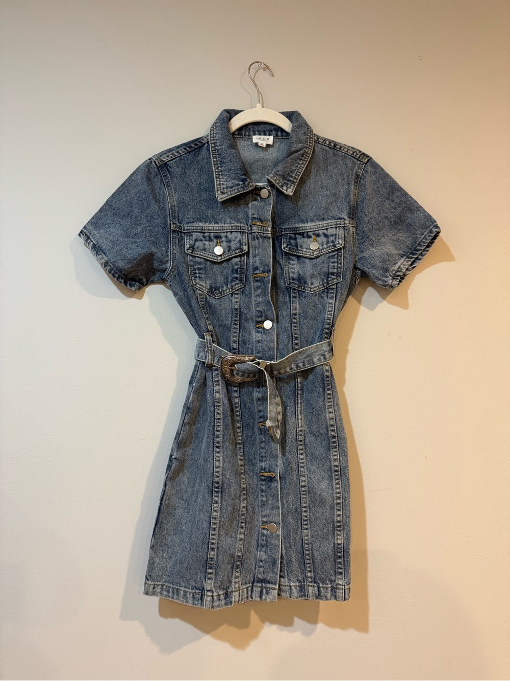 Denim Shirt Dress with Belt - Blue